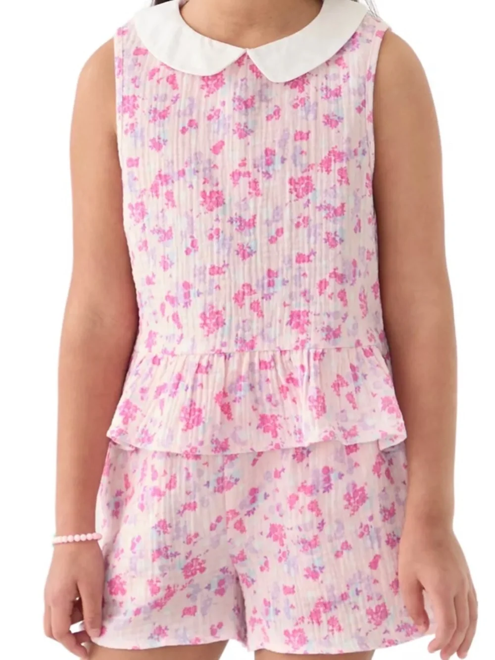 CeCe Girls XL Prink Floral Collared Top With Matching Shorts